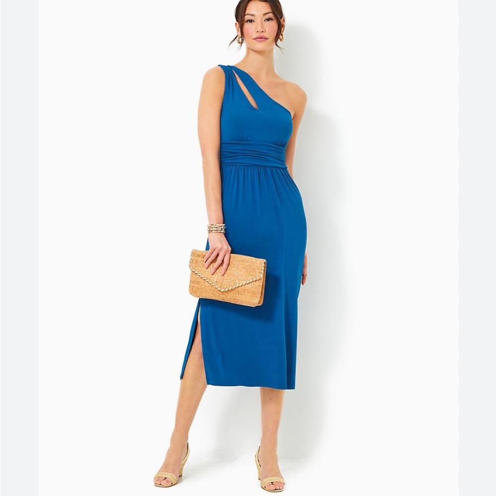 Helina One-Shoulder Midi Dress Barton blue Lilly Pulitzer